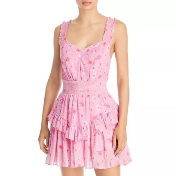 LoveShackFancy Dresses & Skirts - LoveShackFancy Pink Floral Sleeveless Norelli Ruffled Mini Dress